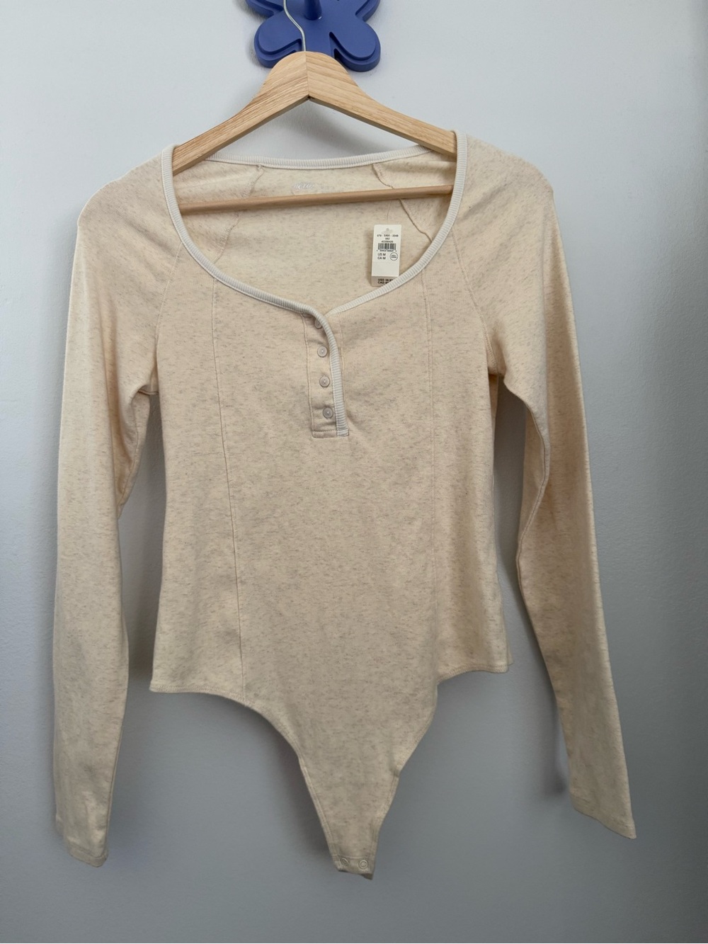 Aerie Medium NEW Henley Bodysuit Long Sleeve Neutral Heather Minimal